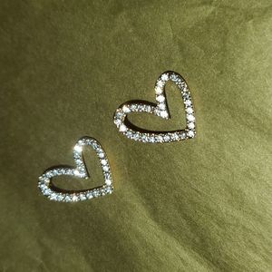 Gold Rhinestone Heart Earrings‎